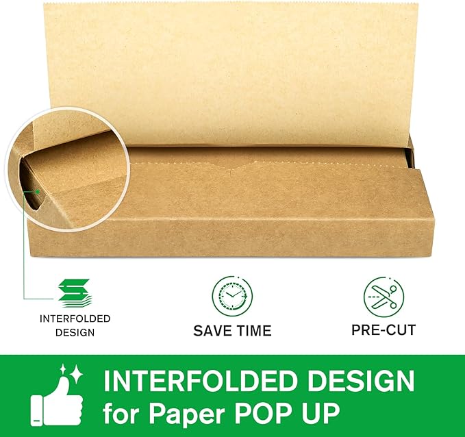 Precut POP UP Deli Paper Sheet Pack of 200, Interfolded Heavy Paper for Food Wrap and Serving (10" x 10-1/2", Kraft）