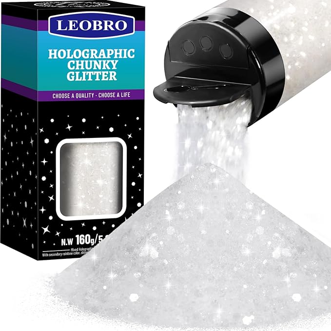LEOBRO White Glitter, 160g/5.64oz Clear White Chunky Glitter for Crafts, Resin, Body Nail, DIY Decorations