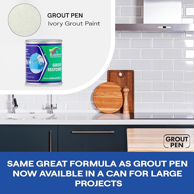 Grout Pen Ivory Grout Paint: Waterproof Tile Paint Grout Refresh Restorer for Floor, Kitchen & Bathroom Shower Tiles - Ivory - Can Size for Larger Projects - 125ml (4.2oz)