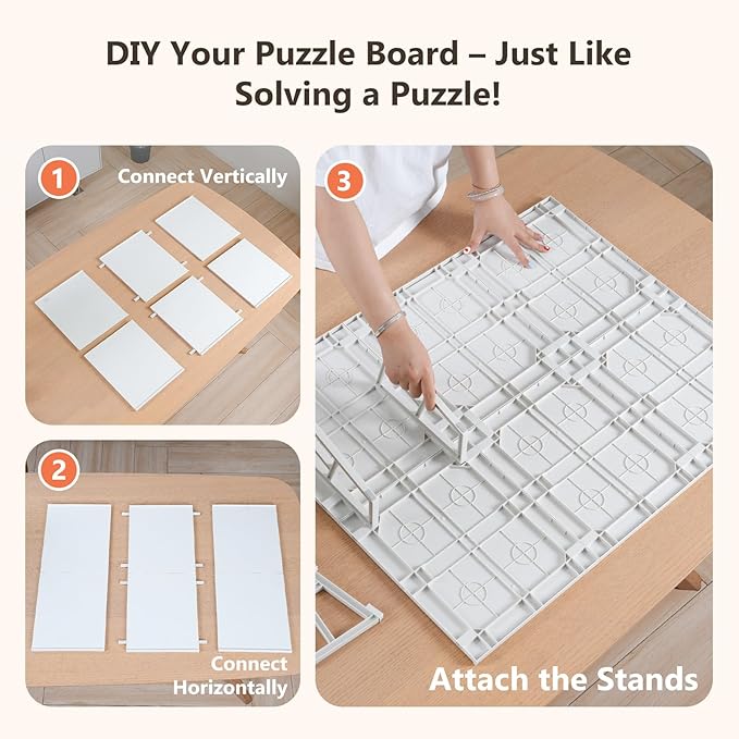 WELGEE 1000-Piecce Tilting Puzzle Board with Stand, 31” x 24” Lightweight Portable Puzzle Table for Adults & Seniors, DIY Customizable Puzzle Accessory Only 3.5 lbs (White)