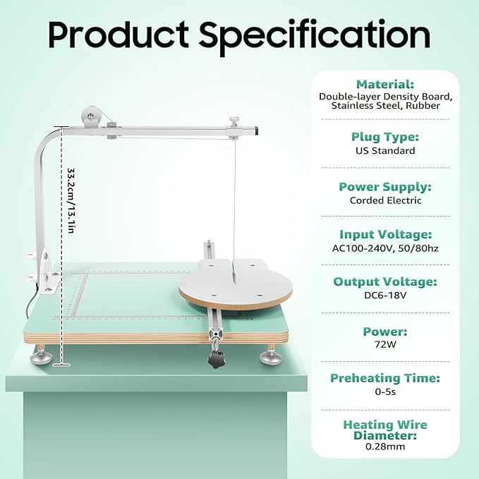 72W Electric Hot Wire Foam Cutter, Tabletop Portable Lightweight Foam Cutting Machine, Styrofoam Polystyrene Cutting Tool Set with Adjustable Dial and Temperature