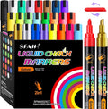 SFAIH 24 Vibrant Chalk Markers for Blackboard [1s Wet Wipe] - No Residue, 6mm Chalk Markers for Chalkboard Calendar, Glass, Window, Menus, Labels, Signs, Car, Non-Toxic, Ideal for Bistro Home School