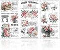 GLOBLELAND 3 Sheets Vintage Pink Peony Background Furniture Transfer 6x12inch Retro Romance Text Rub on Transfer Self-Adhesive Wall Art Decals for Bedroom Living Room Desk Table Decoration