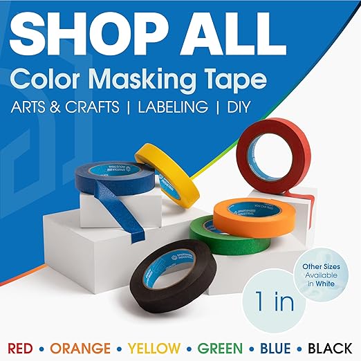Spartan Industrial - 1" X 60 yd Red Masking Tape - 12 Colored Tape Rolls for Bundling, Labeling, and More - No Residue, 5.5 Mil