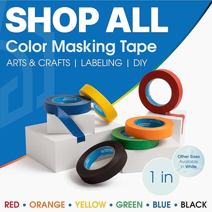 SPARTAN INDUSTRIAL - 1" X 60 yd Blue Tape - 6 Colored Masking Tape Rolls for Home, Office, School Use - No Residue, 5.5 Mil