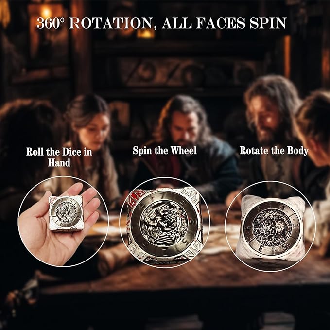 6 Sided Spinner DND Dice - Metal D4 D6 D8 D10 D10% D12 D20 All in One D&D Set - Cool Role Playing Gifts for Dungeons and Dragons TRPG MTG Games Lover Players (6 Sided-Bloodstained)