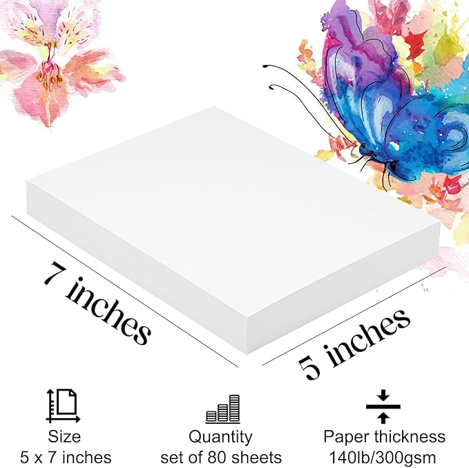 Watercolor Paper 5x7 inches 80 Sheets,Heavyweight Artist Paper 140lb/300GSM Cold Press Natural Cotton Paper for Students Artists Watercolor Drawing