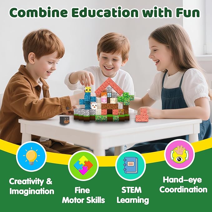 Magnetic Blocks, Magnetic Tiles Building Blocks, Magnet Cubes STEM Sensory Game Toys Christmas Birthday Gifts for Kids Boys Girls Age 3+ (Forest H)