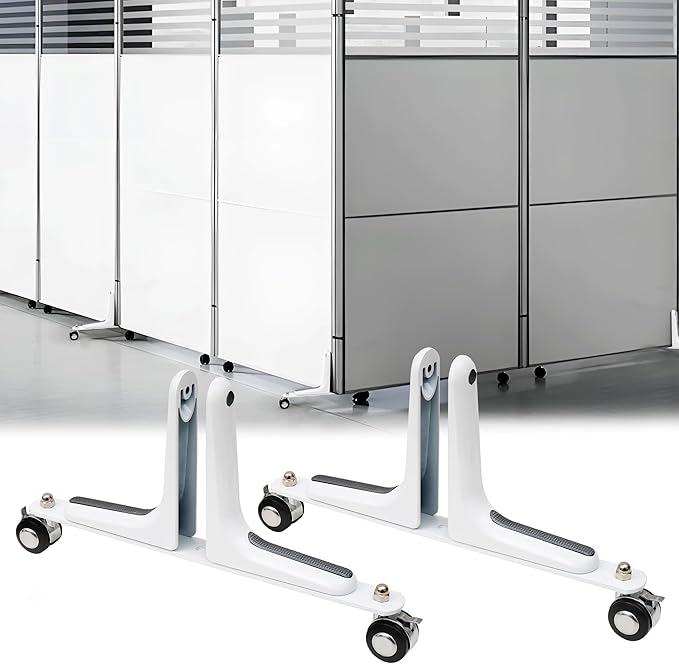 MYOYAY 2 Packs Room Divider Stand, Folding Room Divider Feet with Stainless Steel Wheels, Privacy Screen Holder Stabilizer Feet for Hotel Home Office (White)