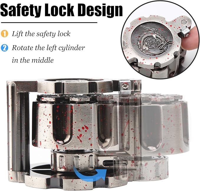 Bullet Dice, Revolver Bullet Metal Dice Set with Spinning Revolver Cylinder Container & Seven Polyhedron Dices for Sci-Fi, War, Crime Theme Tabletop Games