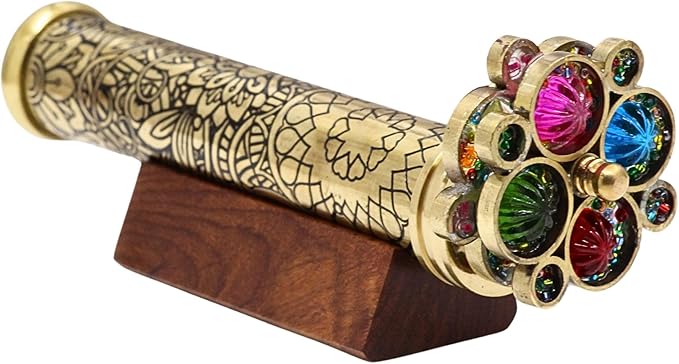 RII Handcrafted Etched Floral Pattern Lacquered Brass Kaleidoscope Includes Two Separate Turning Wheels-A Unique Gift to My Son, Grandson, Daughter. (6.5"x1")