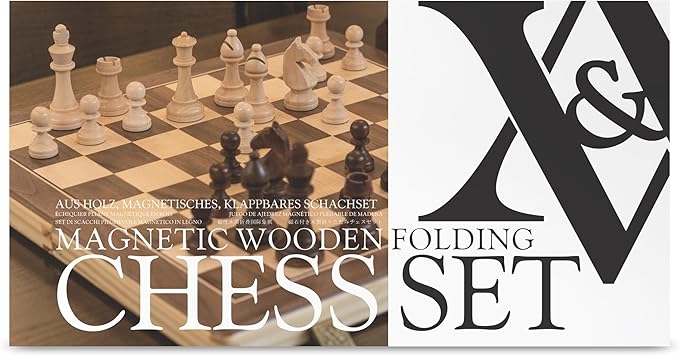 A&A 15" Magnetic Wooden Chess Set, Handmade 3" King Height Knight Staunton Chess Pieces with 2 Extra Queen, Folding Portable Travel Game Set