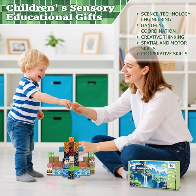 Magnetic Blocks Toys for Kids, 100 PCS Building Blocks Cubes, Stacking Magnetic Tiles Toys for Kids Toddlers Boys Girls Ages 3 4 5 6 7 8-12 Birthday Gifts Party Supplies (Underworld)