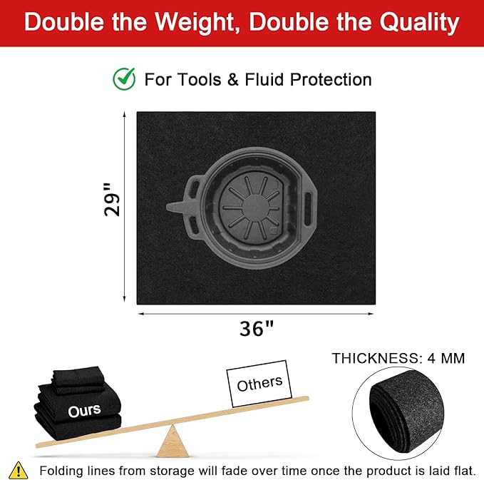 Golener Oil Spill Mat - Garage Floor Mat, Absorbent Oil Pad, Premium Maintenance Mat, Waterproof, Contain Liquid, Protect Garage Surface from Spill & Stain, Reusable, Washable, Durable, Black, 29”x36”