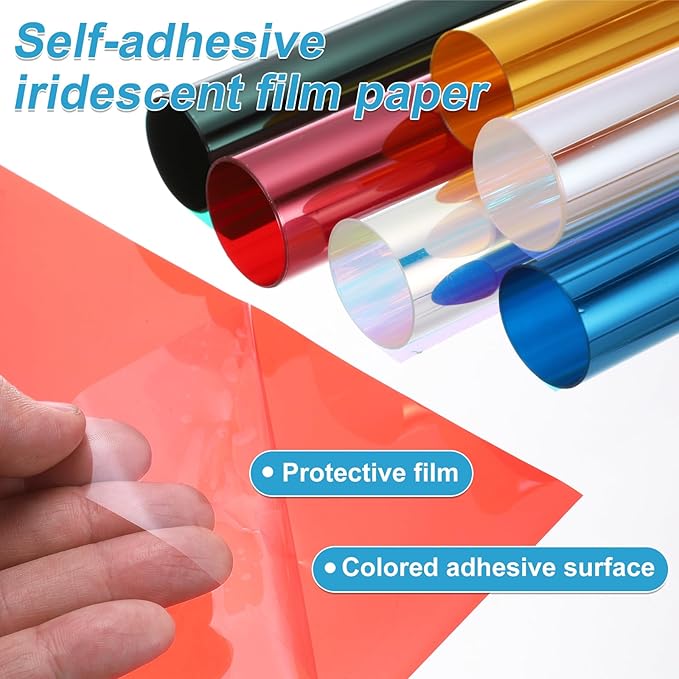 MECCANIXITY Iridescent Window Film,24" x 39" Iridescent Holographic PVC Fabric Dichroic Film Clear Vinyl Paper Roll for DIY Craft Gift Wrapping Bag Decoration,Pink