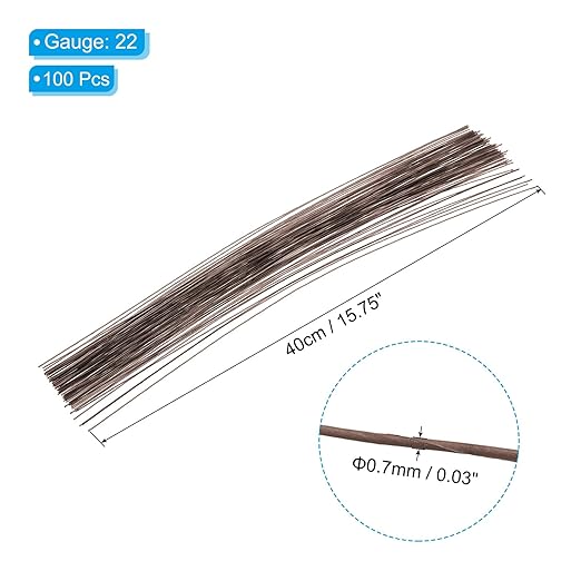 PATIKIL 22 Gauge 16" Floral Stem Wire, 100 Pcs Paper Wrapped Iron Artificial Flower Stem Accessories for DIY Bouquet Stem and Craft Decoration, Brown