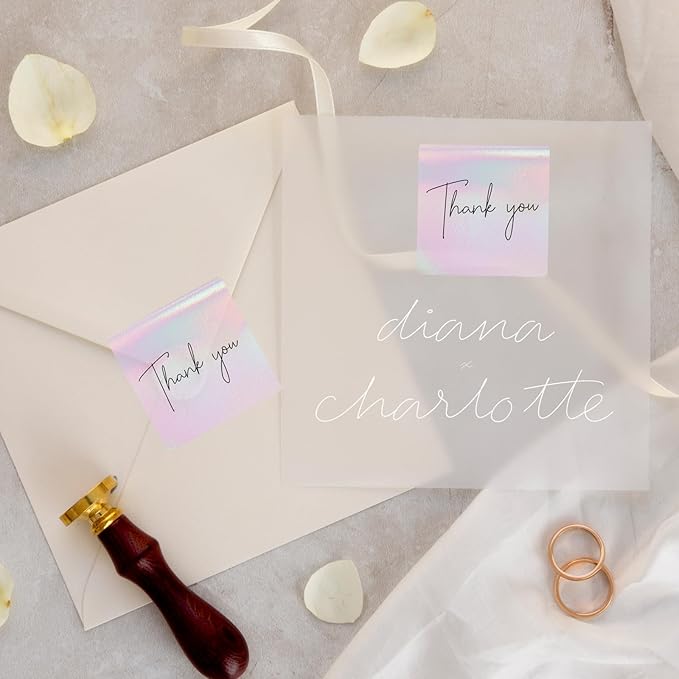 Transparent Square Thermal Label Stickers 3" x 3", Clear Direct Thermal Stickers Labels, Self-Adhesive Thermals Label for Small Business-Transparent Pink