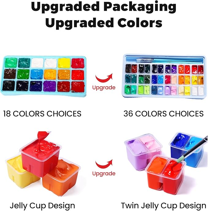 HIMI Gouache Paint Set, 36 Colors x 12ml Twin Jelly Cup Design with 3 Paint Brushes and a Palette in a Carrying Case Perfect for Artists, Students, Gouache Opaque Painting