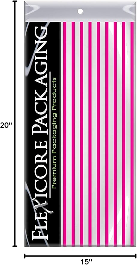 Flexicore Packaging Hot Pink Pin Stripe Print Gift Wrap Tissue Paper Size: 15 Inch X 20 Inch | Count: 100 Sheets | Color: Hot Pink Pin Stripe