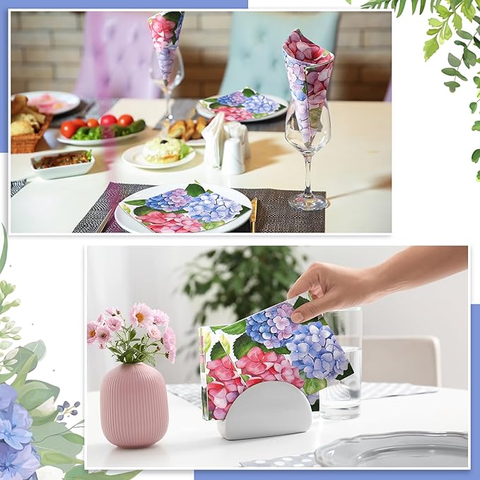 60 Pcs Hydrangea Cocktail Paper Napkins 6.5 x 6.5 Inches Disposable Paper Napkins Dessert Beverage Napkin for Decoupage Luncheon Napkin for Party Wedding Birthday Party