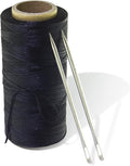Marcobrothers 4" 2 pcs Professional Upholstery Large Eye Long Needle,Easy to Thread,with 1 roll 284 Yard 150D 1mm-Width Leather Sewing Waxed Thread,Black.(4 inch 2 pcs)
