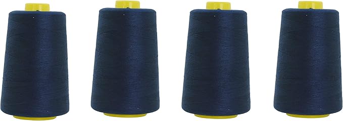Mandala Crafts 4 Pack of Serger Threads Cones Spools - 20S/2 24000 Yards Polyester Navy Blue Threads for Sergers Machine and Overlock Quilting Sewing Machine