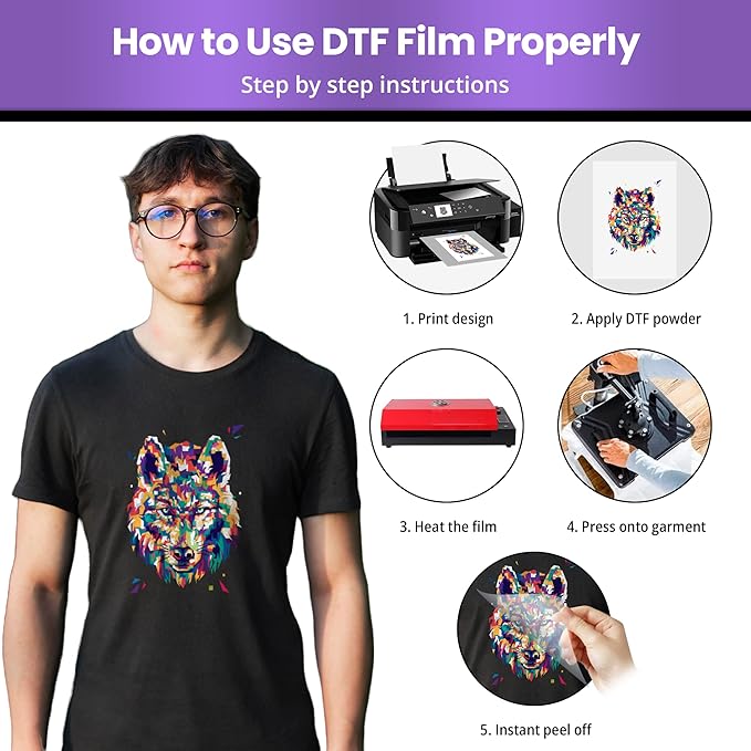 Vintalie DTF Transfer Film – A4 (8.5”x11”)50 Sheets Premium Matte Double Sided DTF Film PET Transfer Paper Direct to T Shirts