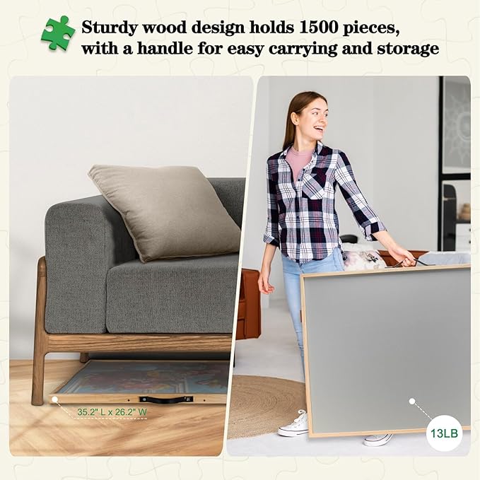 ALL4JIG 1500 Pieces 2-in-1 Tilting & Rotating Puzzle Board, 34.2" x 25.2"Adjustable Angle Puzzle Board with 4 Drawers & Clear Protective Cover, Birthday Gift for mom