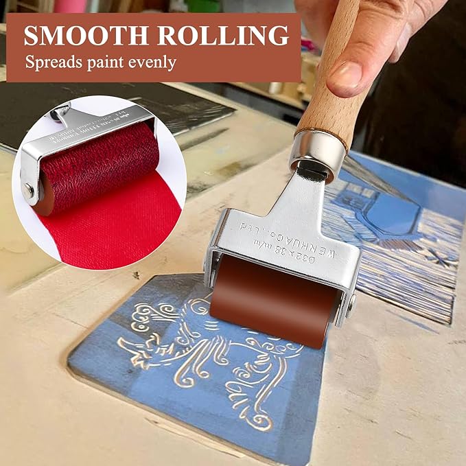 Supkiir 3Pcs Rubber Brayer Roller, Mix Size Rubber Roller Tool for Printmaking, Ink Roller Stamping Brayers with Comfort Grip Construction Tools for Craft Wallpapers Scrapbooks