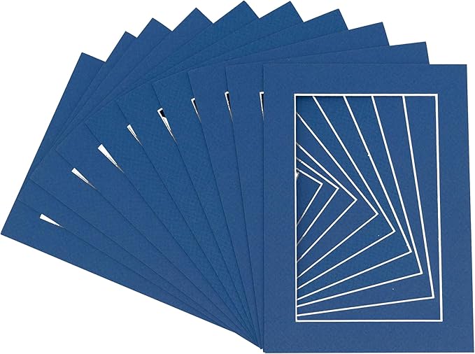 Pack of Ten Acid Free 8.5x11 Mats Bevel Cut for 7x9 Photos - Royal Blue Precut Matboards With Backing Boards and Self Seal Photo Mat Bags For Pictures, Photos, Framing - 4-ply Thickness