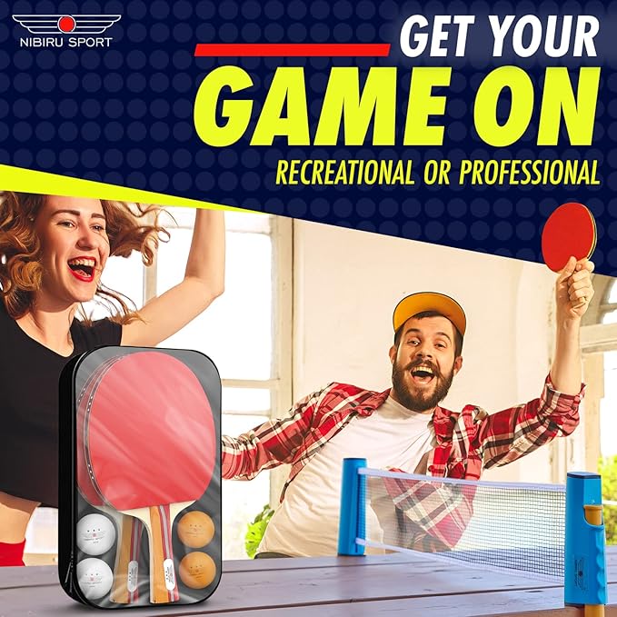 NIBIRU SPORT Professional Ping Pong Paddle Sets, 2 Paddle or 4 Paddle Table Tennis Set with Tournament Quality Balls and Carry Bag/Storage Case, Table Tennis Equipment & Ping Pong Accessories