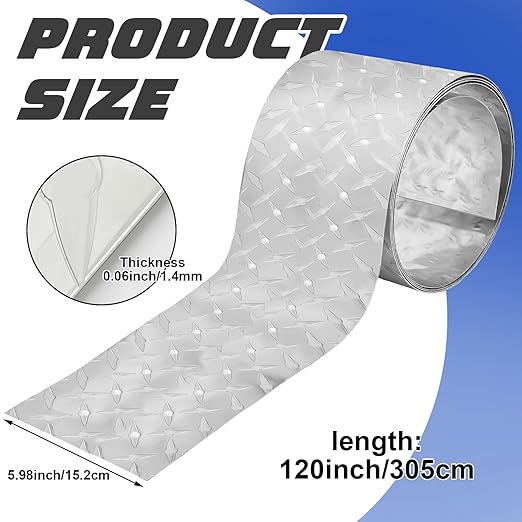 Diamond Plate Sheet Metal Aluminum Heavy Duty Diamond Tread Aluminum Sheet for Wall Covering, Cargo Trailer, RV(120 × 6 Inch)