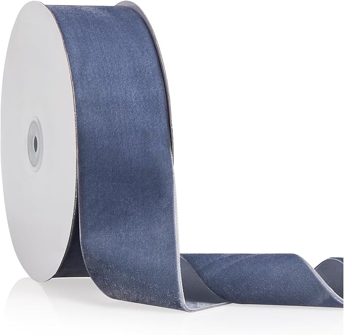 2" X 20 Yards Dusty Blue Velvet Ribbon for Christmas Tree Wreath Decoration Handmade Crafts Ornaments Gift Wrapping & Bow Making