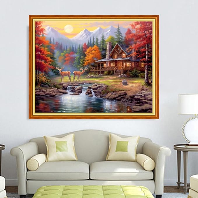 DMCVIVR Stamped Cross Stitch Kits for Adults Beginners Embroidery Kits 11CT Needlepoint Kits Cross Stitch Patterns Embroidery Patterns-Lucky Deer 16x20 inch