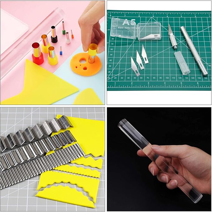 Yayatty Polymer Clay Tools, Acrylic Clay Roller, Acrylic Sheet, Rotary Cutting Mat, Round Polymer Clay Cutters with Clay Slicer Blade for Pottery and Sculpture (43 PCS)
