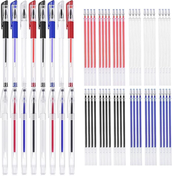 ELANE 16 Pcs Heat Erasable Fabric Marking Pens with 48 Refills, Heat Erasable Fabric Marker Set for Sewing, Quilting, and Tailoring