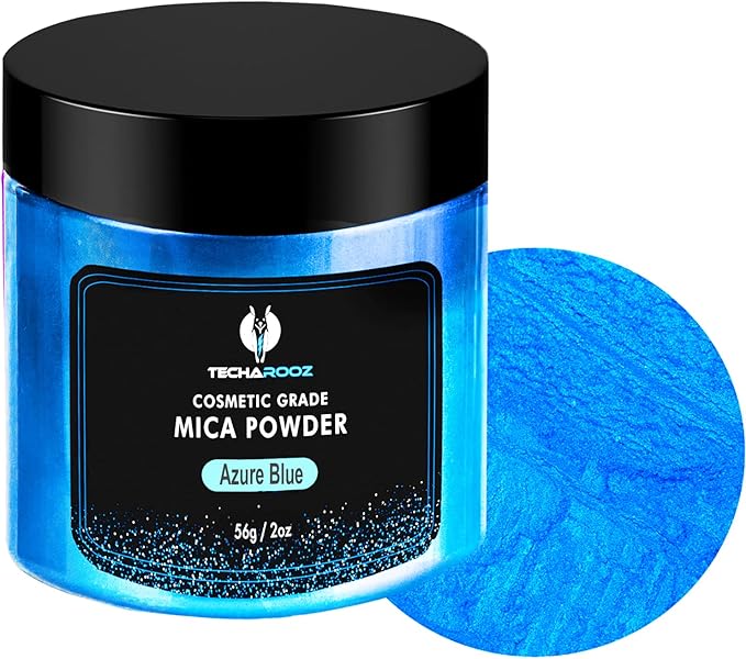 Azure Blue Mica Powder for Epoxy Resin 56g / 2oz. Jar - TECHAROOZ 2 Tone Resin Dye Color Pigment Powder for Lip Gloss, Nails, Colorant for Slime Bath Bombs Soap Making Colorant