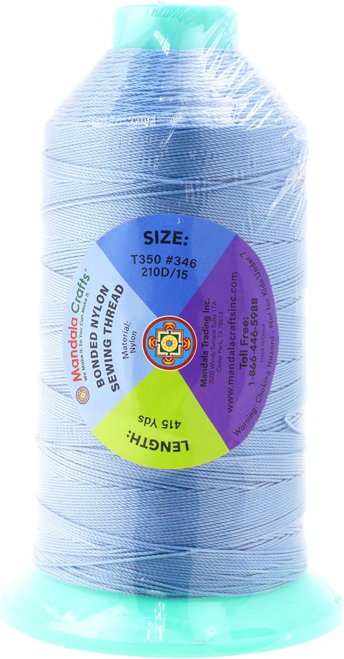Mandala Crafts Bonded Nylon Thread Light Blue Heavy Duty Sewing Threads - 415 YDs Size 346 210D T350 Tex 350 Thread for Leather Jeans Weaving Outdoor Marine Upholstery Threads