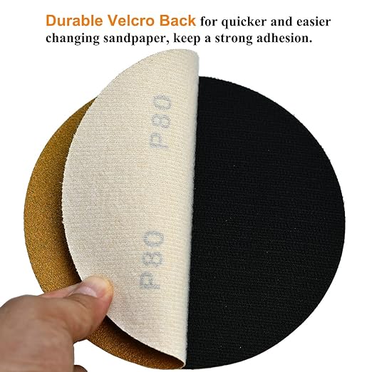 6-Inch No-Hole Hook and Loop Sanding Discs 80-Grit, Random Orbital Sandpaper for Automotive and Woodworking, 100-Pack