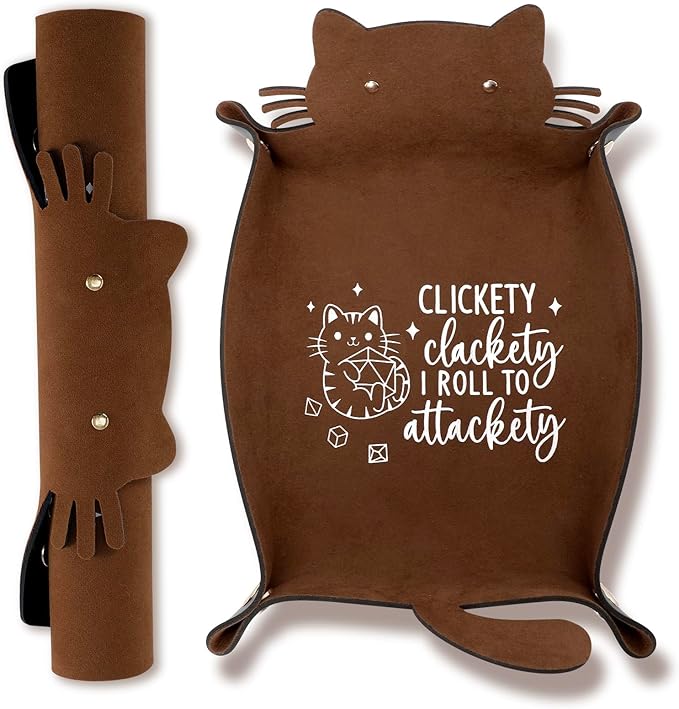 Cat Dice Rolling Tray Novelty Folding Leather Dice Holder Portable Dice Storage Accessories Decorative Desk Organizer Funny Gift for DND RPG Game Players