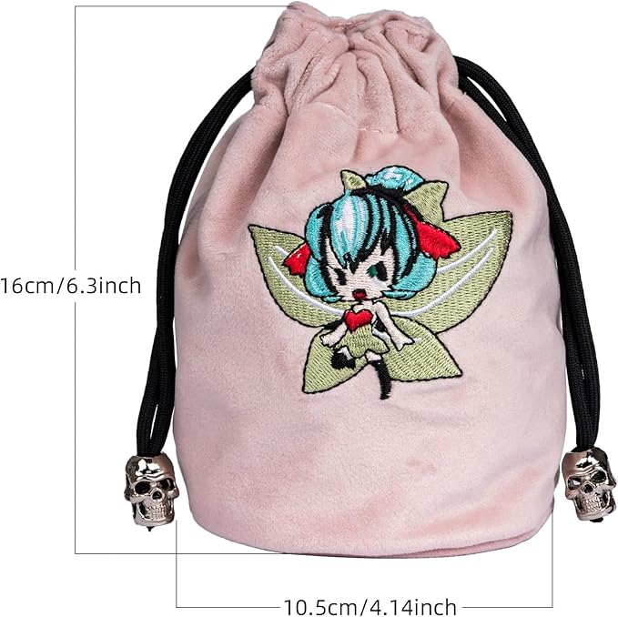 Large DND Dice Bag, Pink Storage Bag with Elf Pattern for D&D Role Playing Games Tabletop Games - Capacity 100+ Polyhedral Dice