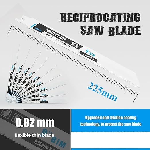 10 Pack 9 inch Reciprocating Saw Blades Set,14 TPI High Carbon Saw Blades, Metal Saw Blades with Organizer Case (10, 14TPI/225mm)