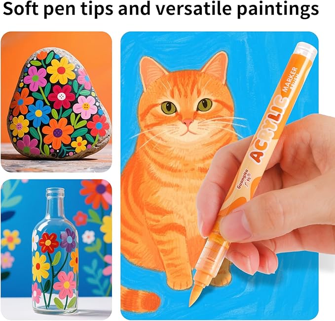 Guangna Acrylic Paint Markers 12 Colors, Skin Tone Series Set with Soft Brush Tip Water Based, Fine Tip Markers for Wood, Canvas, Rock Painting, Glass, Diy Crafts, Fabric Paint