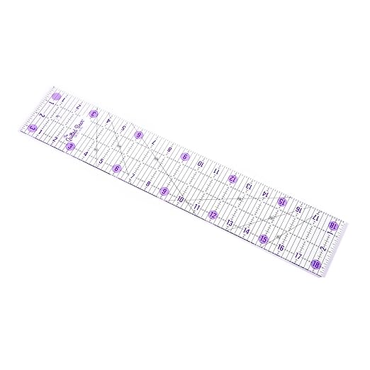 The Quilted Bear Quilting Rulers - Transparent Acrylic Non Slip Quilting, Patchwork & Sewing Ruler with Clear Black Lines & 30, 45 & 60 Degree Angles (3.5" x 18.5")
