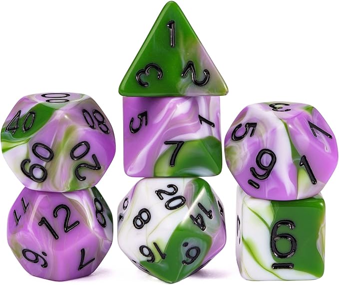 7-Die DND Dice Set Polyhedral Dice Set with a Leather Dice Bag, D&D Dice Set for Dungeons and Dragons, RPG Table Games (Tricolor GPW)
