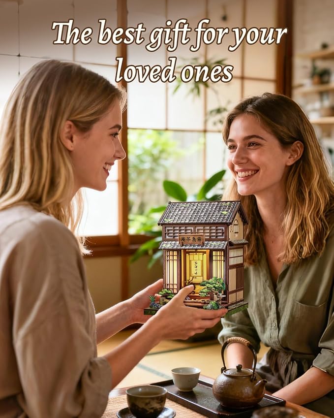 CUTEBEE Book Nook Kit - DIY Miniature House Japanese Tea House, Dollhouse Kit for Adults and Teens, Tiny House Bookshelf Decor 3D Wooden Puzzle, Gifts for Family, Friends（Kirishima Cha-an）