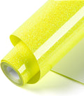 HTVRONT Glitter Heat Transfer Vinyl - 10" x 5FT Neon Lemon Yellow Glitter HTV Vinyl for T-Shirts, Neon Lemon Yellow Glitter Iron on Vinyl for All Cutter Machine