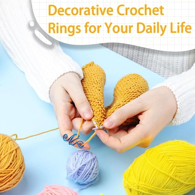 Hand Crochet Tension Rings Set, 4Pcs Crochet Ring + 60Pcs Stitch Markers, Adjustable Crochet Finger Guard, Yarn Tension Control Rings for Hand Crocheters Knitters, Moms (Multicolor)