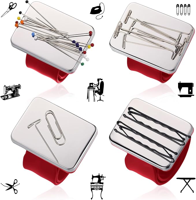 Magnetic Wrist Sewing Pincushion with 100 Pieces 1.5 Inch Ball Head Sewing Pins Set Wrist Magnetic Pin Holder Gift Supplies(Red)