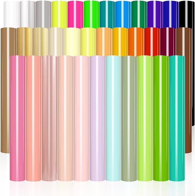 VINYL FROG Heat Transfer Vinyl Bundle 35 Colors HTV Vinyl Sheets 12" x 10" Iron on Vinyl Multicolor Heat Press Vinyl for DIY T-Shirts Fabrics